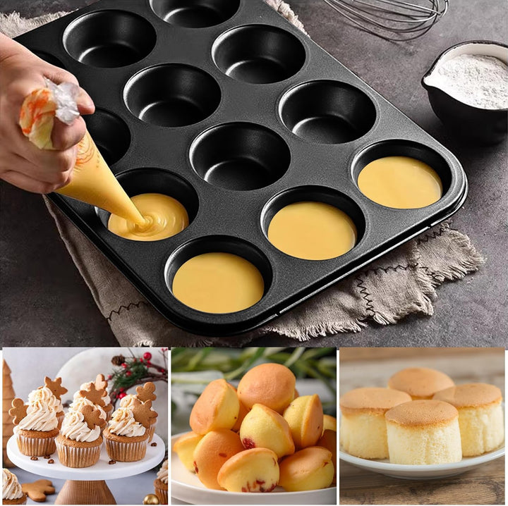 Fousenuk Muffinform, 2er-Pack Karbonstahl Muffinblech für 12 Muffins, Antihaftbeschichtet Backform,