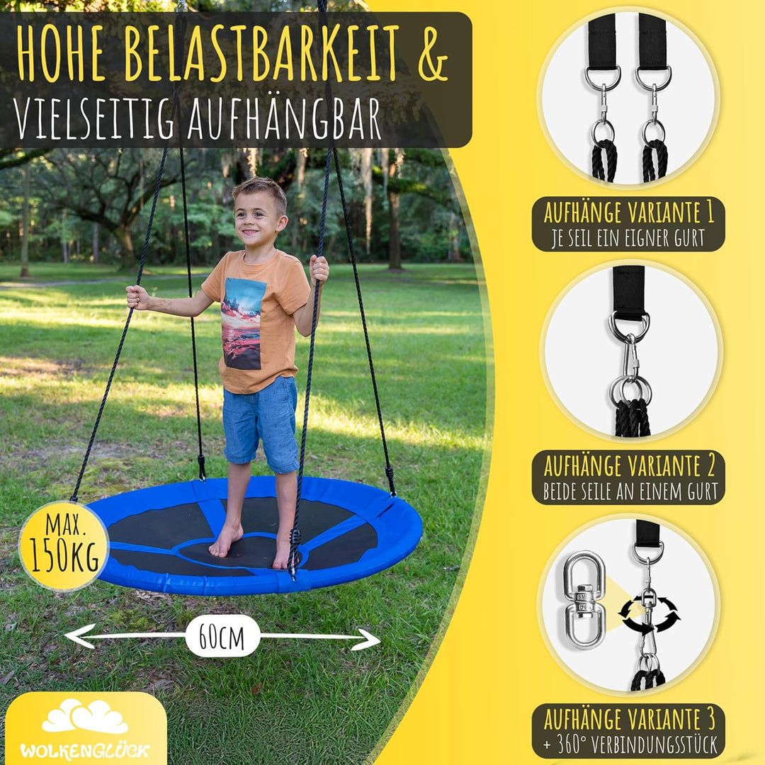 WOLKENGLÜCK® Nestschaukel [Ø 60 cm] - Höhenverstellbare Schaukel Outdoor & Indoor für Kinder und Erw