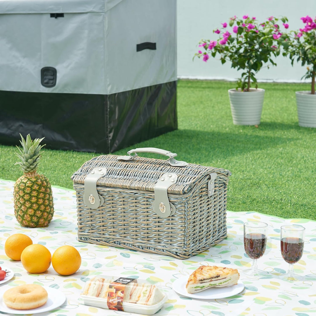 casa.pro Picknickkorb Folldal Komplettset für 2 Personen mit Kühltasche Weidenkorb Picknickset aus G