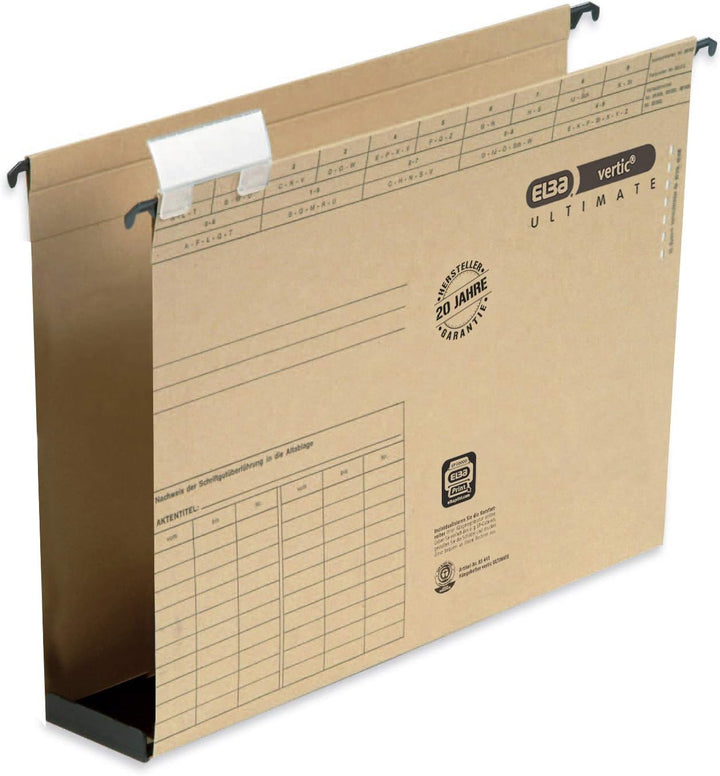 Elba Hängesammler A4, vertic Ultimate, aus Karton, 6 cm Boden, braun, 25 Stück mit Kunststoffboden 6