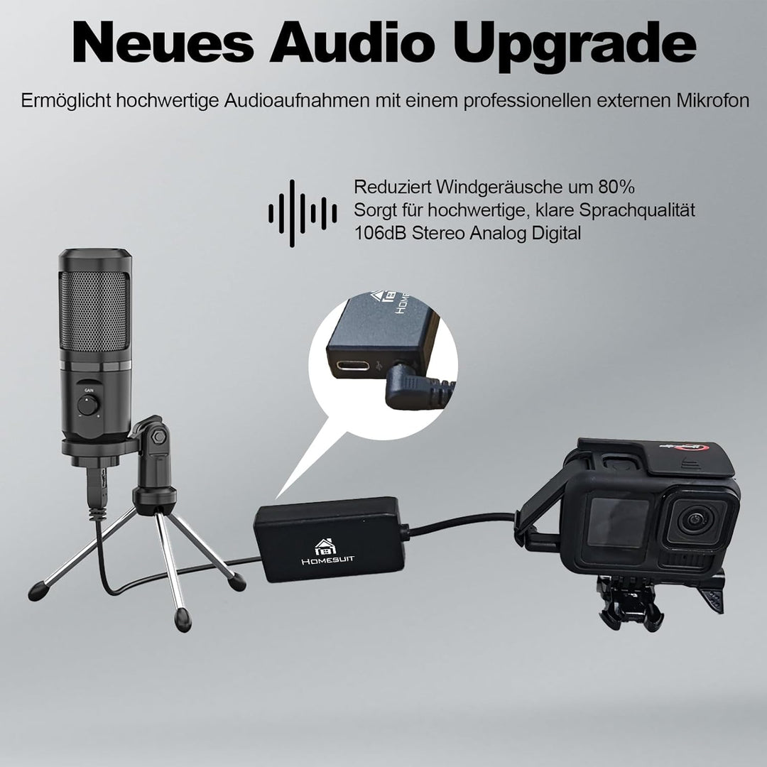 Homesuit 3,5mm Mikrofonadapter mit Windgeräuschreduzierung für GoPro Hero 13/12/11/10/9/8/7/6/5 Blac