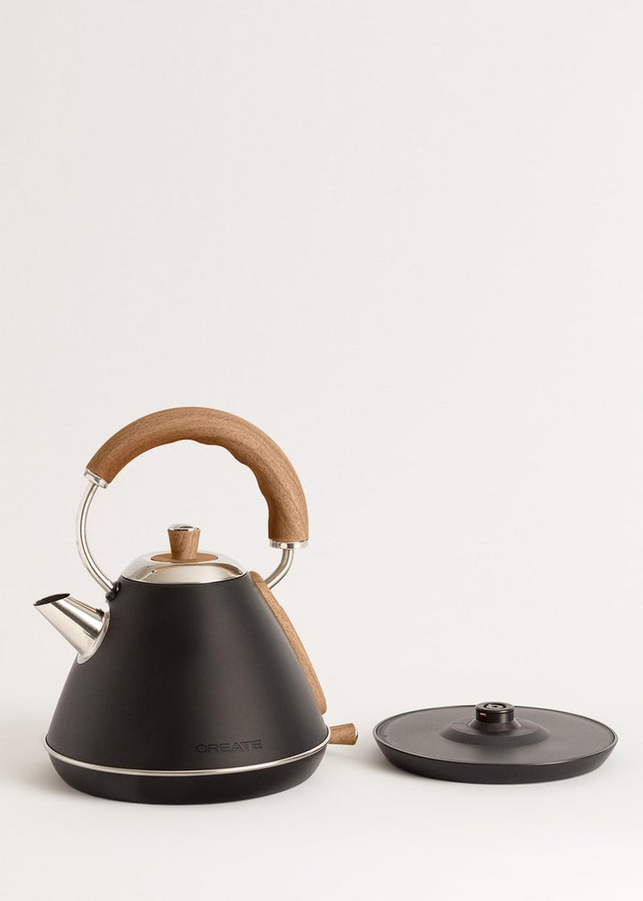 CREATE/KETTLE RETRO M/Elektrischer Wasserkocher Schwarz/Schnelles Aufkochen, Fassungsvermögen 1L, Ab