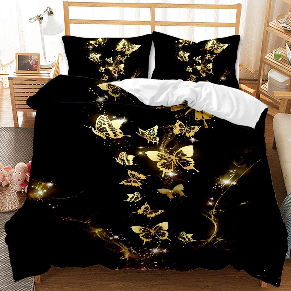 EHAOKK Goldener Schmetterling bettbezug,Blauer,Lila,Buntes Fantasie Schmetterling bettbezug,3D Schme