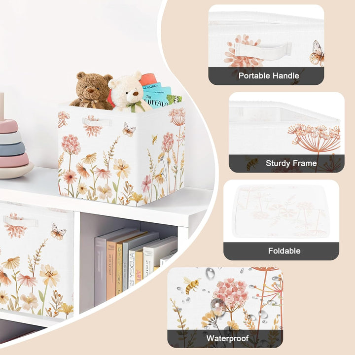 Clastyle 3 Stück Blume Damen Aufbewahrungsbox Stoff für Kallax Faltbar Aufbewahrungskorb Klein Fraue