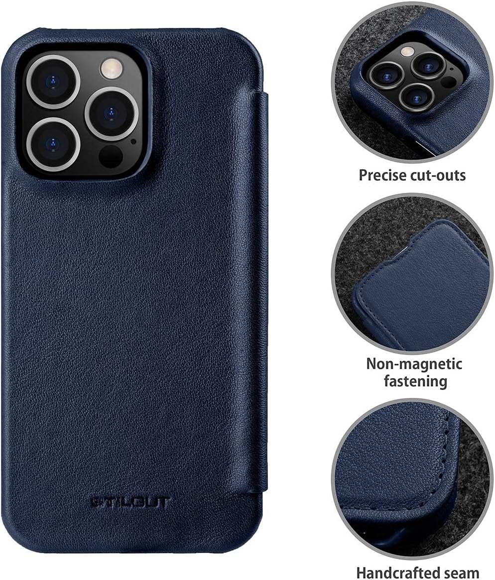 STILGUT Book Case kompatibel mit iPhone 13 Pro (6.1“) Hülle aus Leder zum Klappen, Klapphülle, Handy