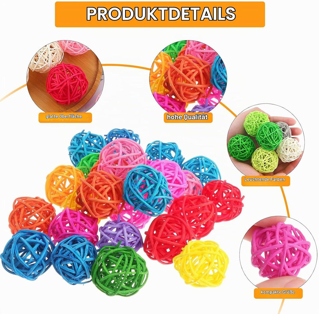 50 Stück Rattanbälle, 3cm Bunte Rattan Kugeln Haltbare Rattan-Kugeln Natürliches Material Sittich Ka