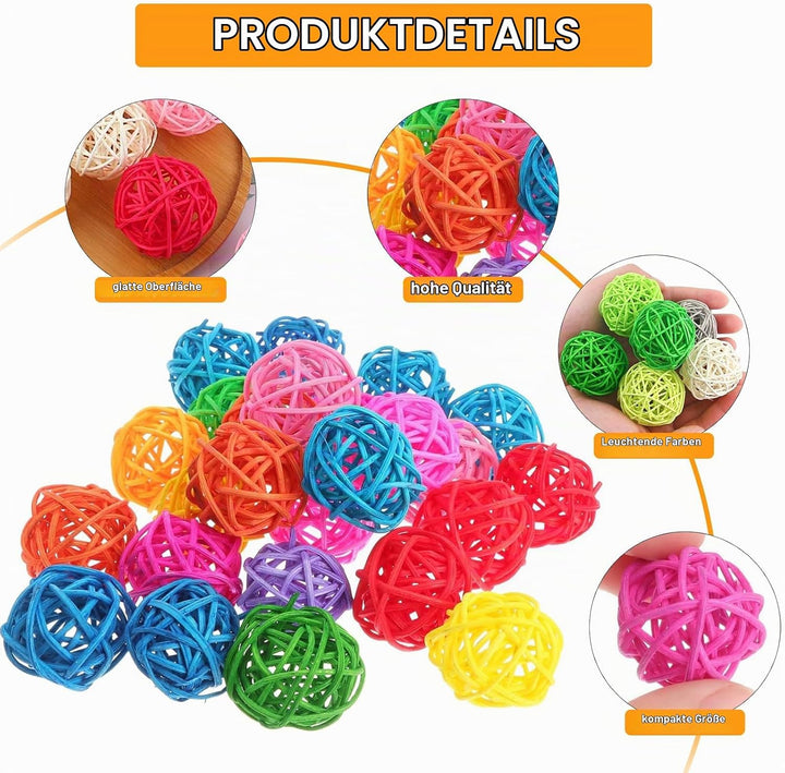 50 Stück Rattanbälle, 3cm Bunte Rattan Kugeln Haltbare Rattan-Kugeln Natürliches Material Sittich Ka