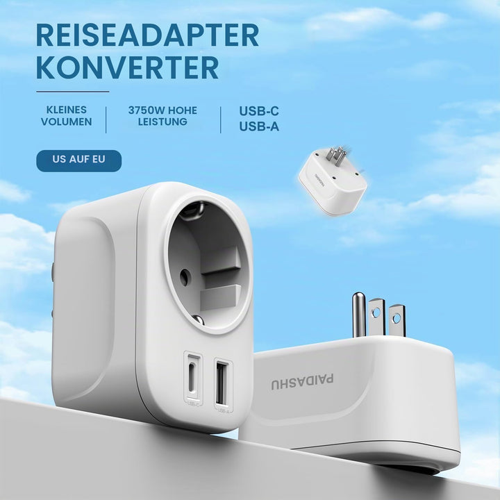 Reisestecker Adapter USA Deutschland Stecker USA Adapter Steckdose mit USB A &amp; C Reise Geschenk Gadg