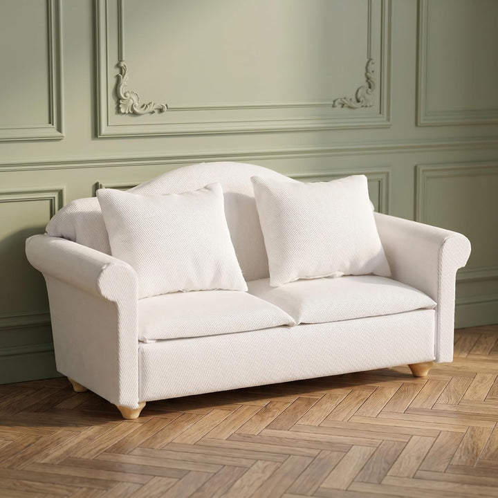 Toyvian Miniatursofa Weiss Stoff Sofa Für Puppenhaus 1:12 Modell Möbel Für DIY Heimdekoration Und Mi