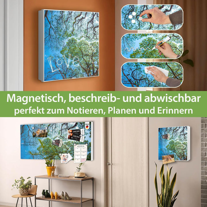 banjado® Grosser Schlüsselkasten Glas/Schlüsselbox 30cm x 30cm mit 50 Haken - Motiv Zwischen Bäumen