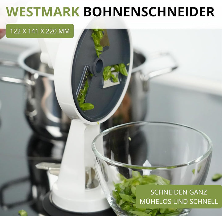 Westmark Bohnen-Schneider mit 2 Schneidöffnungen und Saugfuss, Rostfreie Edelstahl-Messer/Kunststoff