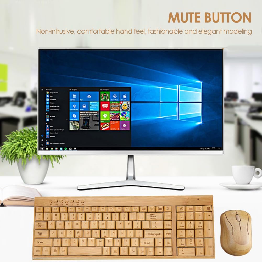 Kabellose Maus-Tastatur aus Bambus, Computer-Steuergeräte aus Holz mit 2,4-GHz-Wireless-Verbindung,