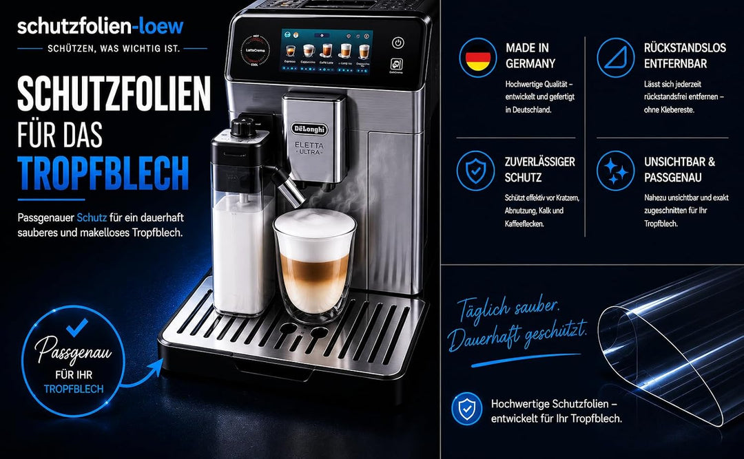 5 x Schutzfolie tranparent, Kratzschutz passend für DeLonghi Eletta Ultra ECAM 472.85 Abtropfblech,