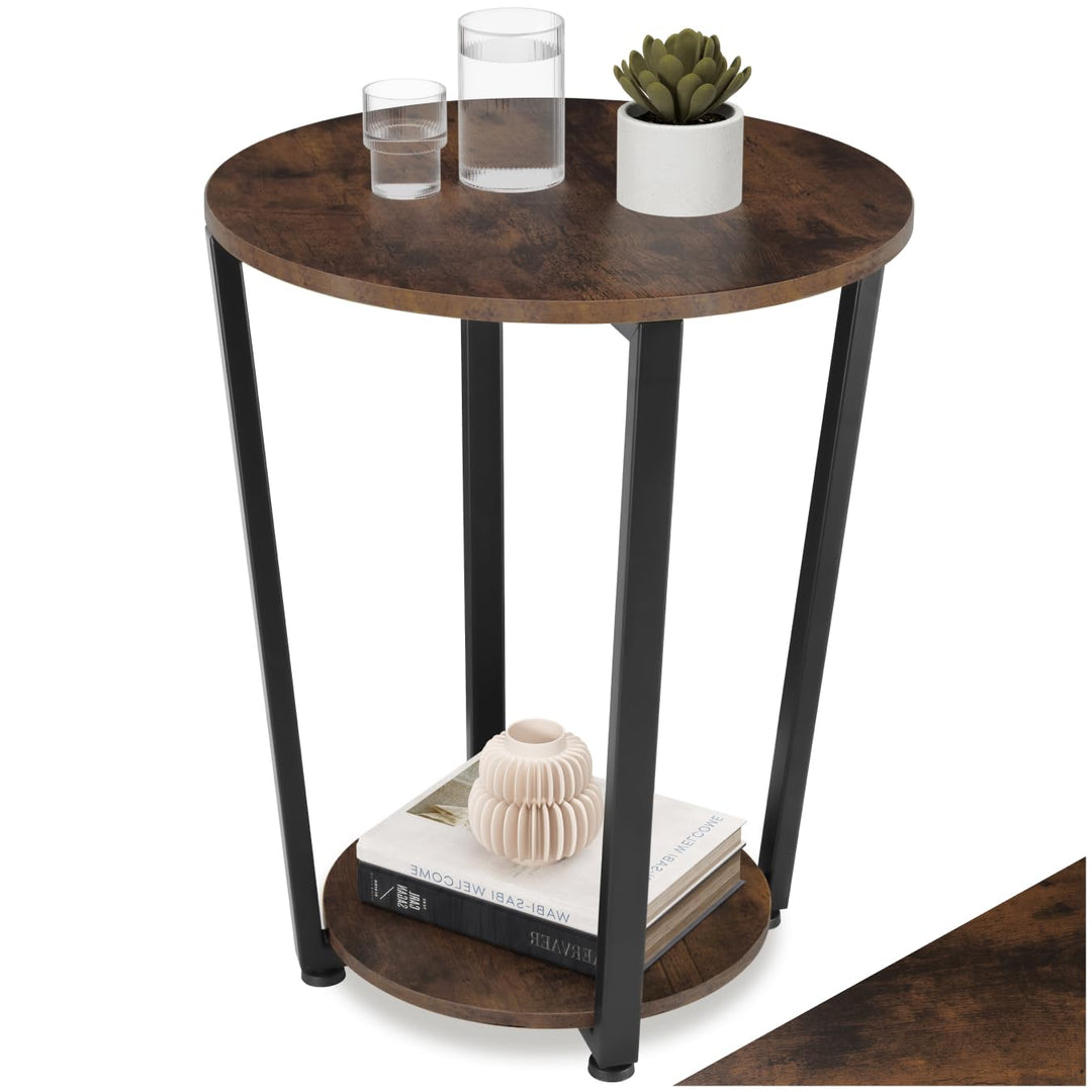 tectake® Möbel, Beistelltisch rund, runder Tisch Holz, Couchtisch rund, Möbel mit 2 Ablagen, Nachtti