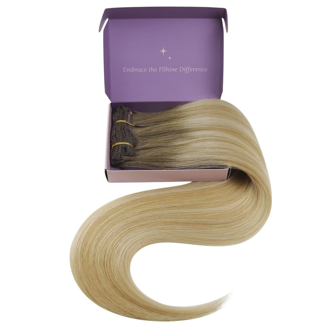 Fshine Extensions Echthaar Clip, 35cm 7 Stücke 120g Haarextension Echthaar Clip Haarverlängerung Mit