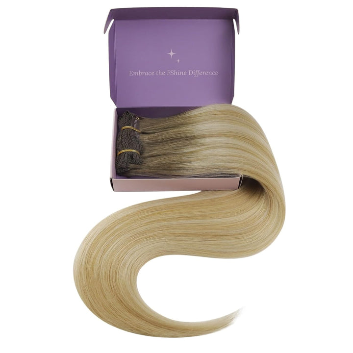 Fshine Extensions Echthaar Clip, 35cm 7 Stücke 120g Haarextension Echthaar Clip Haarverlängerung Mit