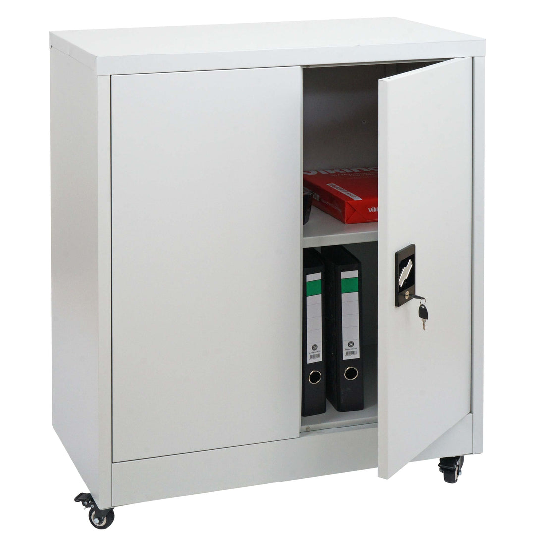 Aktenschrank HWC-O50, Büroschrank Stahlschrank mit Rollen, 2 Türen abschliessbar, Stahl 98x80x40cm -