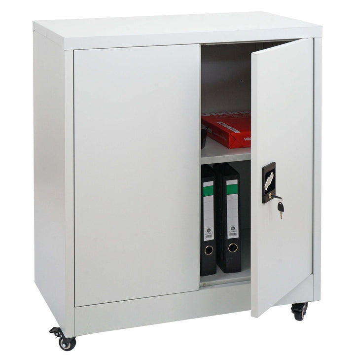 Aktenschrank HWC-O50, Büroschrank Stahlschrank mit Rollen, 2 Türen abschliessbar, Stahl 98x80x40cm -