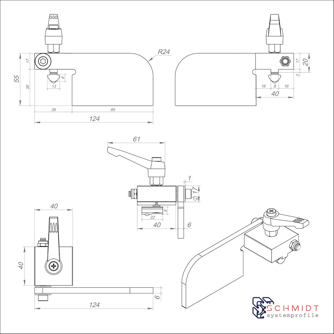 SCHMIDT systemprofile Längenanschlag C 2m Aluminium-Profil Säge-Anschlag 1m-1m Mitte Massband Stahl
