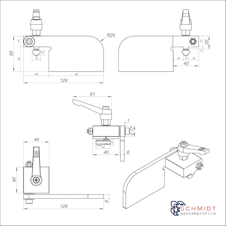 SCHMIDT systemprofile Längenanschlag C 2m Aluminium-Profil Säge-Anschlag 1m-1m Mitte Massband Stahl