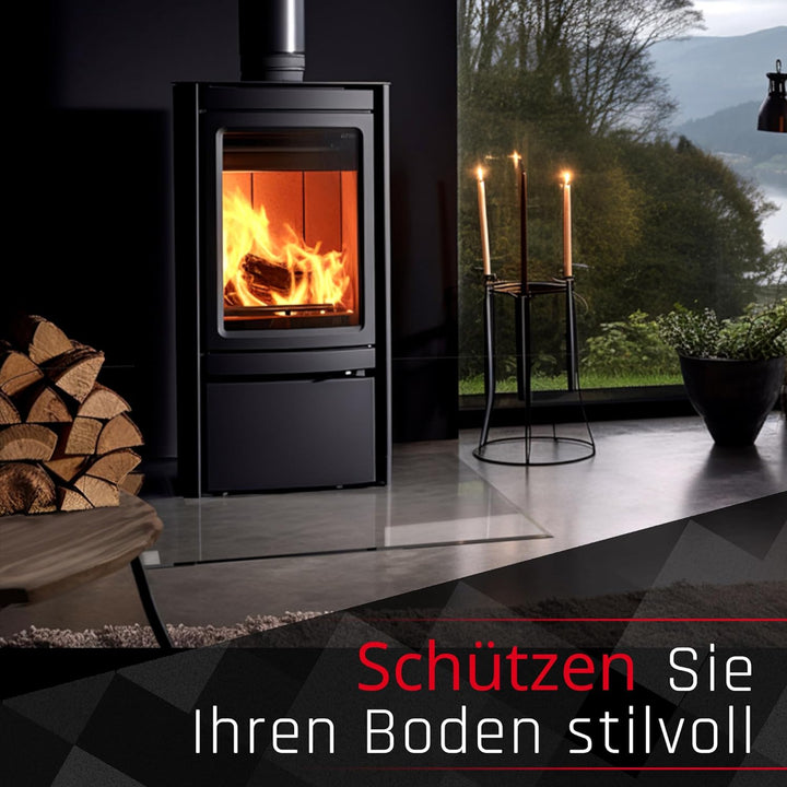 BIJON Glasplatte Rechteck für Kaminofen mit Dichtlippe, Glasbodenplatte - Funkenschutzplatte Glas mi