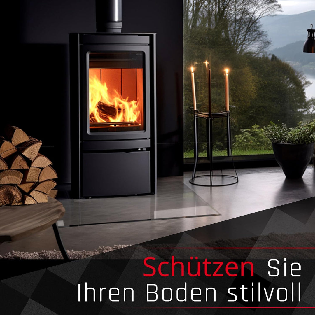 BIJON Glasplatte Quadrat für Kaminofen mit Dichtlippe, Glasbodenplatte - Funkenschutzplatte Glas mit