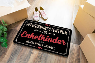 Tassenbrennerei Fussmatte mit Spruch Verwöhnungszentrum für Enkelkinder - Geschenk für Oma und Opa l