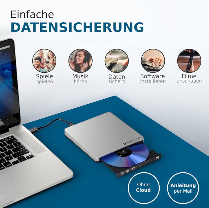 techpulse120 USB 3.0 Typ-C externer Blu-ray Brenner 3D M-Disc BDXL 100GB Burner Superdrive Blueray L