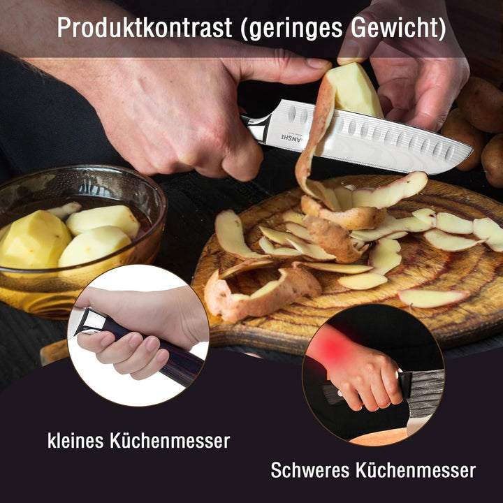 JUANSHI® Professional Kochmesser Santokumesser Japanisches Messer Küchenmesser Sushi Messer Scharfes