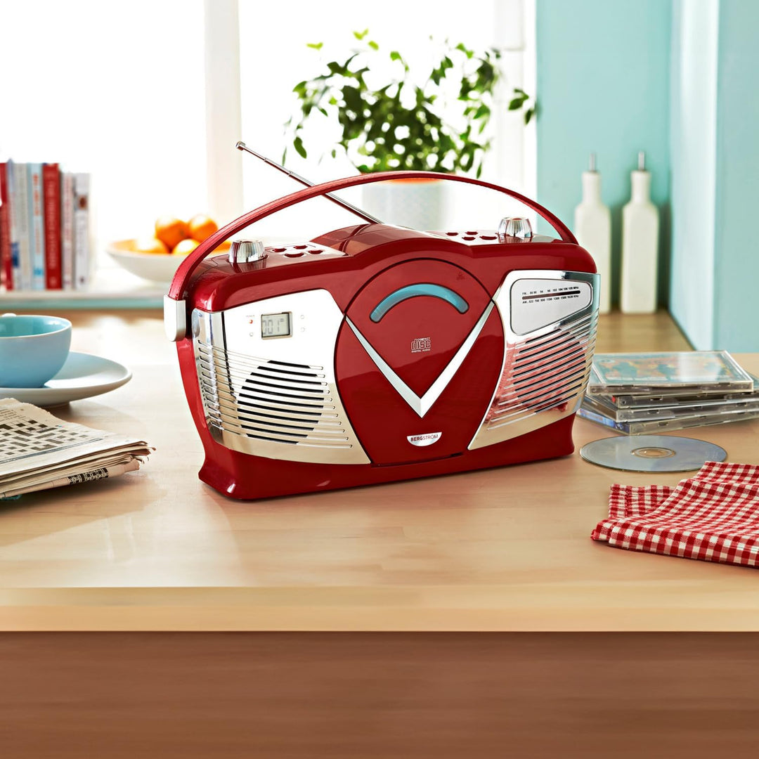 3 PAGEN® Retro Stereo-Anlage Boombox – tragbarer CD-Player mit Radiofunktion – Netz- und Batteriebet