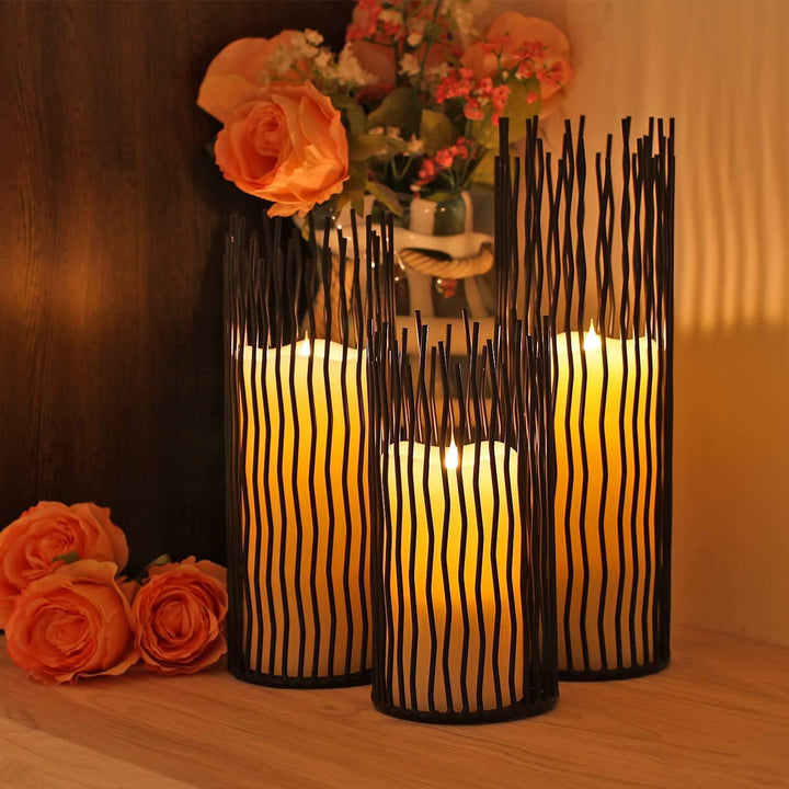 Kerzenhalter Set von 3 Black Metal Eisen Pillar Kerzenhalter Moderne Innen- und Outdoor Kerzenhalter