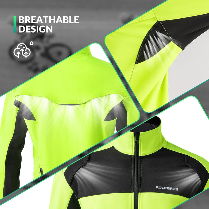 ROCKBROS Fahrrad Jacke + Hose Set Winter Thermo Fahrradbekleidung Hohe Sichtbarkeit & Winddicht Soft