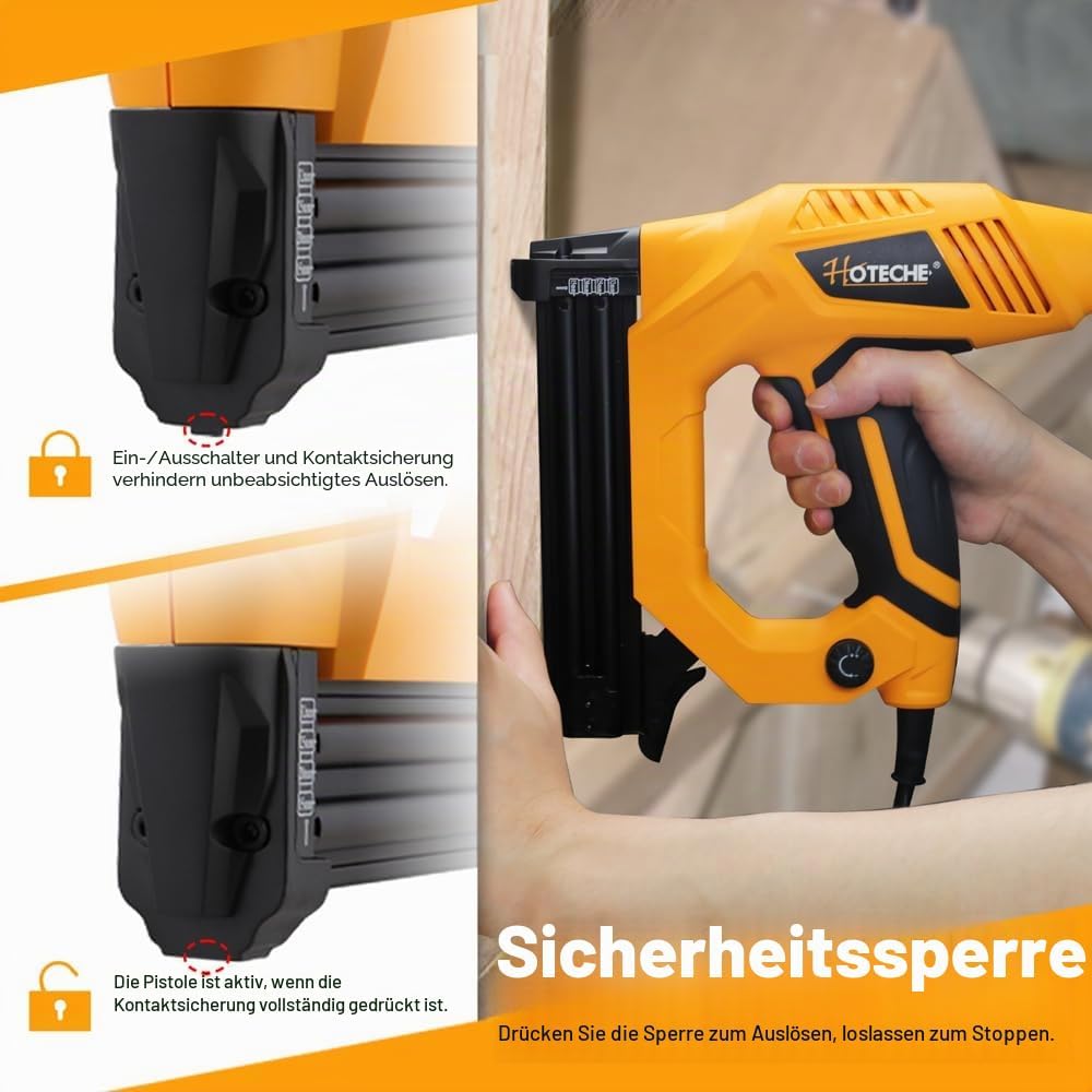 Hoteche 9A Elektrotacker 2-in-1 | 20pcs/min | 100-Nagelkapazität | VDE Stecker | Gelb-Schwarz | 400p
