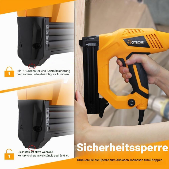 Hoteche 9A Elektrotacker 2-in-1 | 20pcs/min | 100-Nagelkapazität | VDE Stecker | Gelb-Schwarz | 400p