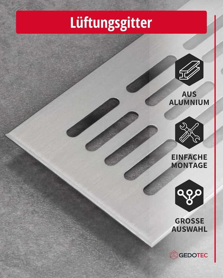 Gedotec Lüftungsgitter rechteckig aus Aluminium - 1 Stück Abluftgitter Edelstahl-finish - Heizungsgi
