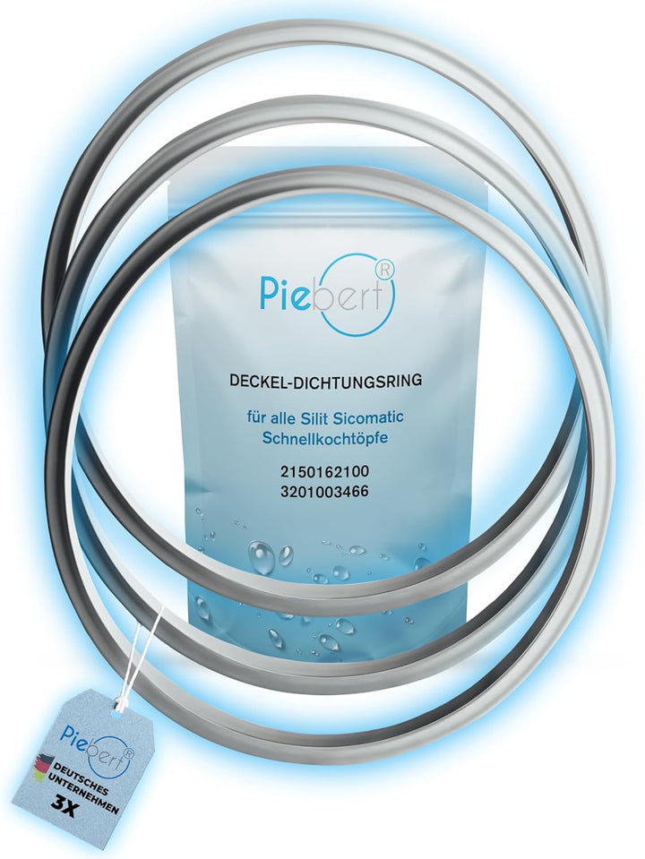 3x Piebert Dichtung 39154 22cm für Silit Sicomatic® Schnellkochtopf Deckel, grau, Silikon, 22cm Inne