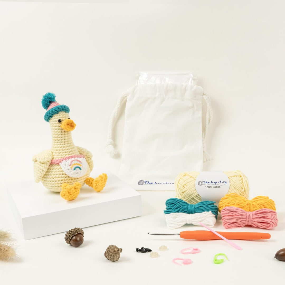 The loop story Häkelset Tiere Ente Crochet kit mit Video-Kurs (Schritt für Schritt auf Englisch) – H