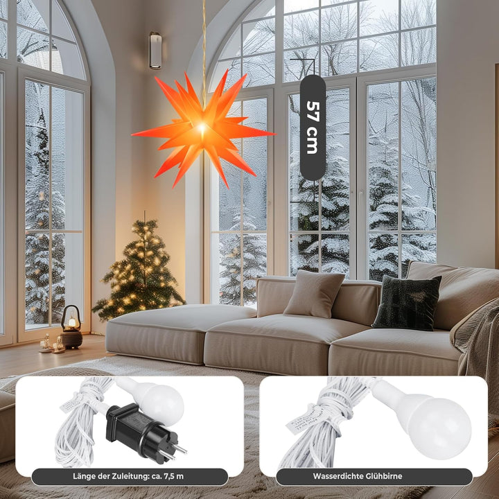 OVILUM Leuchtstern 3D mit LED Beleuchtung | rot | |Ø 57 cm| 3D Stern mit 18 Spitzen | wetterfest | G