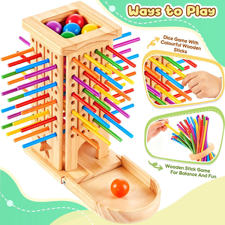 Montessori Spiel Holzbrettspiele für Kinder ab 3 4 5 6 Jahren | Reisespiel, Brettspiel mit 42 Stäbch