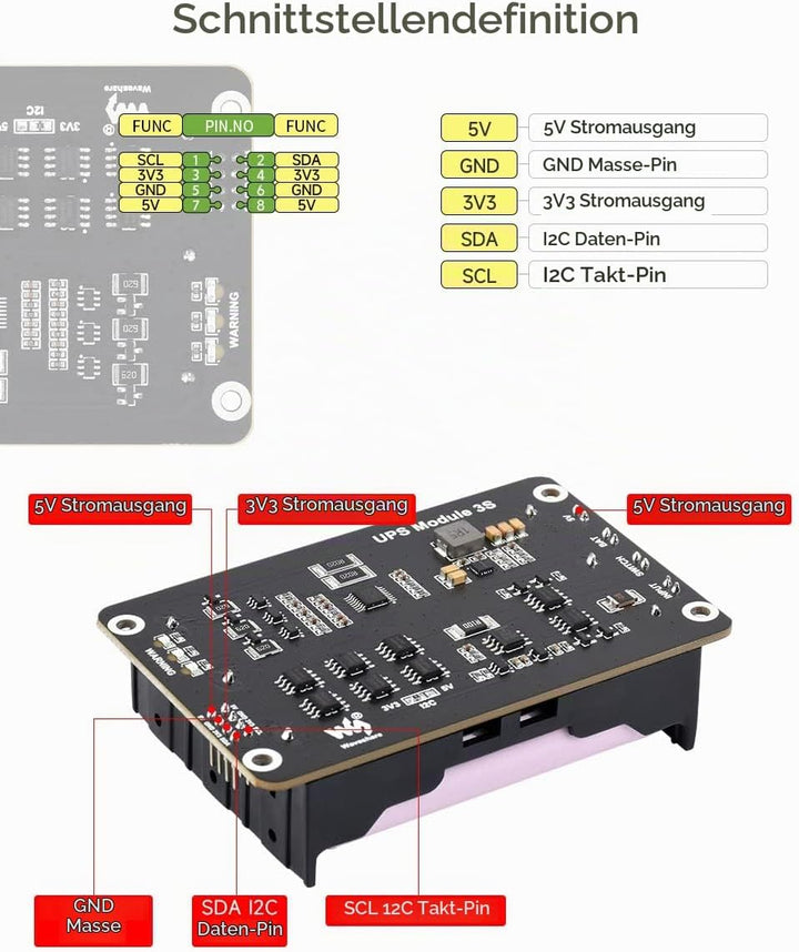 Waveshare Uninterruptible Power Supply UPS Module Supports Charging and Power Output at The Same Tim