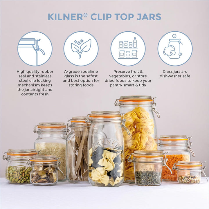 Kilner Einmachglas mit Bügelverschluss 2,1 L rund, Robustes luftdichtes Vorratsglas mit Edelstahlbüg