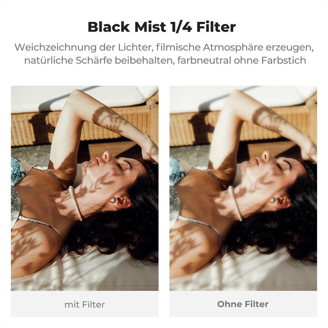 K&F CONCEPT Black Mist 1/4 Filter mit Gegenlichtblende,Objektivdeckel Kompatibel mit Fujifilm Kamera