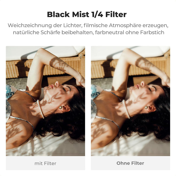 K&F CONCEPT Black Mist 1/4 Filter mit Gegenlichtblende,Objektivdeckel Kompatibel mit Fujifilm Kamera