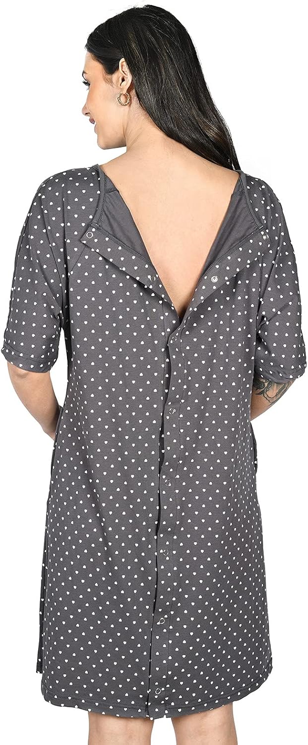 MijaCulture 3 in1 Geburtskleid Stillnachthemd Umstandsnachthemd 4128 Graphite/Herzen L, Graphite/Her
