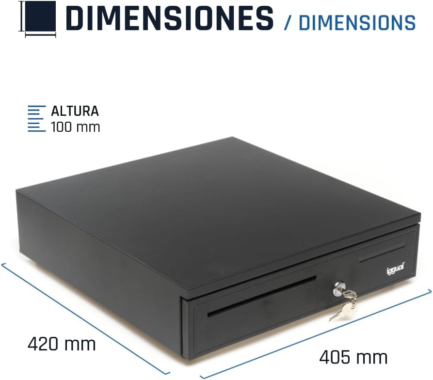 iggual - Geldkassette Abschliessbar IRON - 50 | Kassenschublade mit automatischer oder manueller Öff