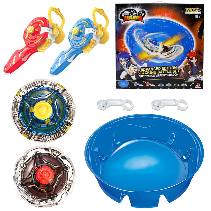 INFINITY NADO Kreisel Battle Arena Set, Battle Tops mit 2 magnetischen Launchern 2 Metallkreisel, Ki