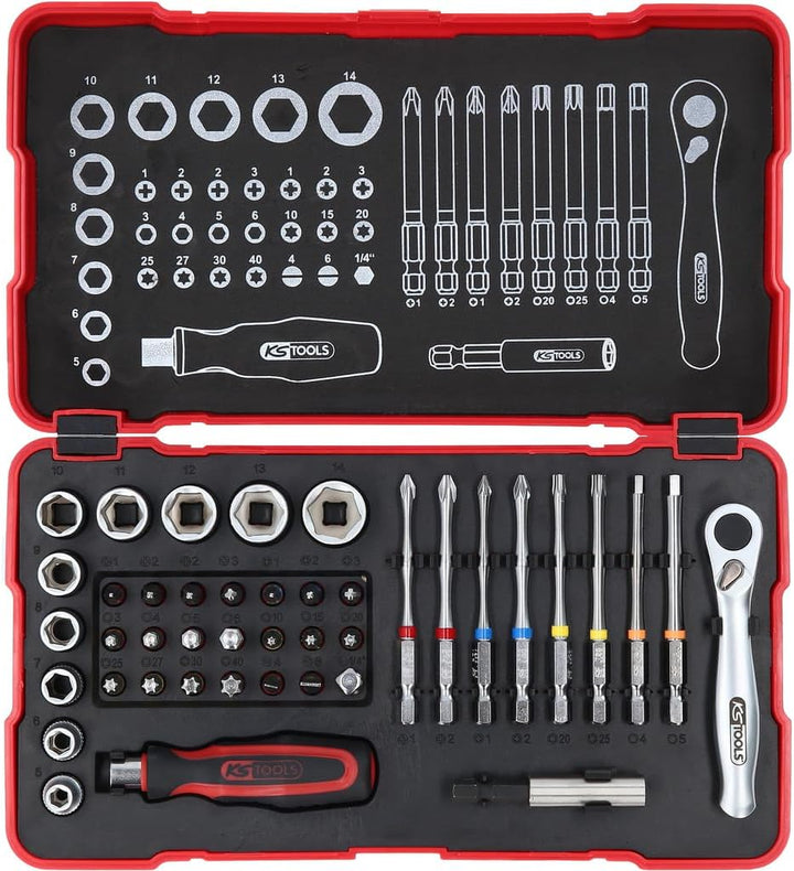 KS Tools 999.2222 Adventskalender 2023 / Profi-Torsions-Bit Satz mit 1/4" Bit-Umschaltknarre und 1/4