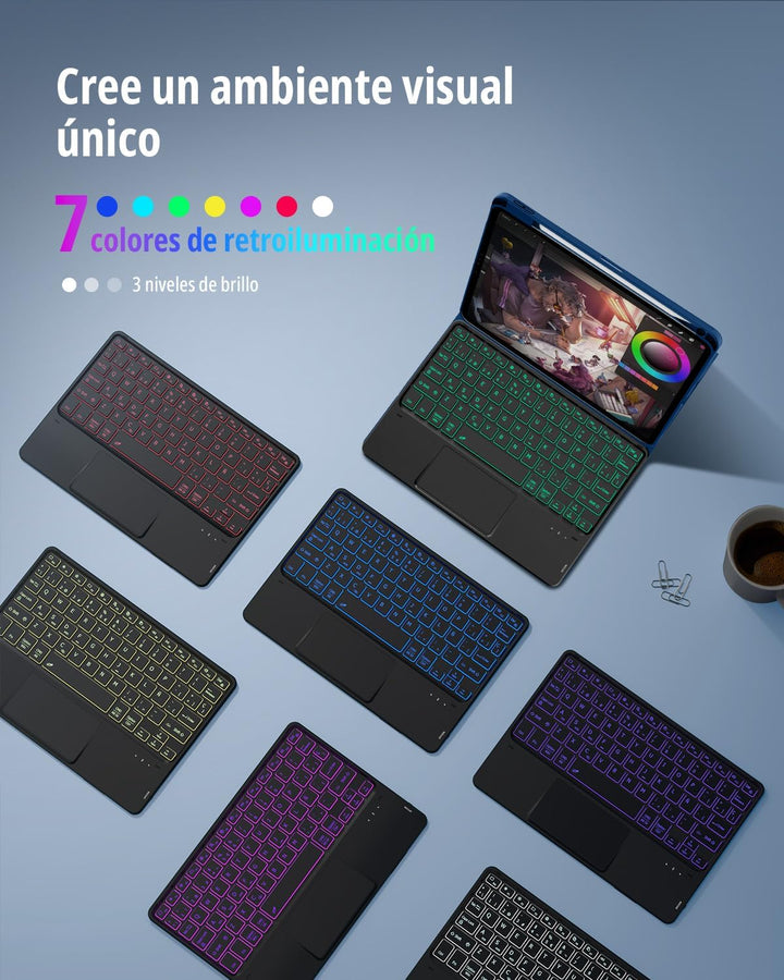 CACOE Hülle Tastatur Kompatibel mit iPad 10 10.9 Zoll 2022 A2757/A2777 mit Touchpad, 7-Farbige Beleu