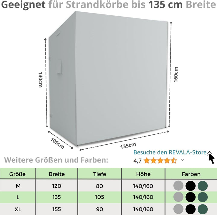REVALA [135cm] Strandkorb Schutzhülle, Winterfest und UV Beständig, 600D Oxford Gewebe, Strandkorbhü