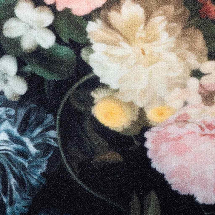 vidaXL Küchenmatte Floral Schwarz 150 x 45 cm Samt, Elegante Küchenmatte, Rechteckig, rutschfeste Un